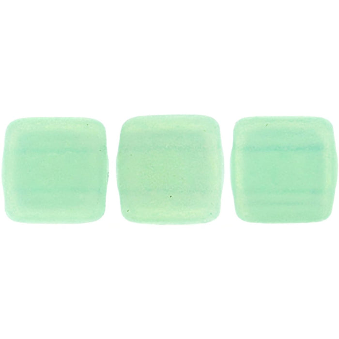 Czech CzechMates Tile Bead 6mm Sueded Gold Milky Aquamarine (50pcs)