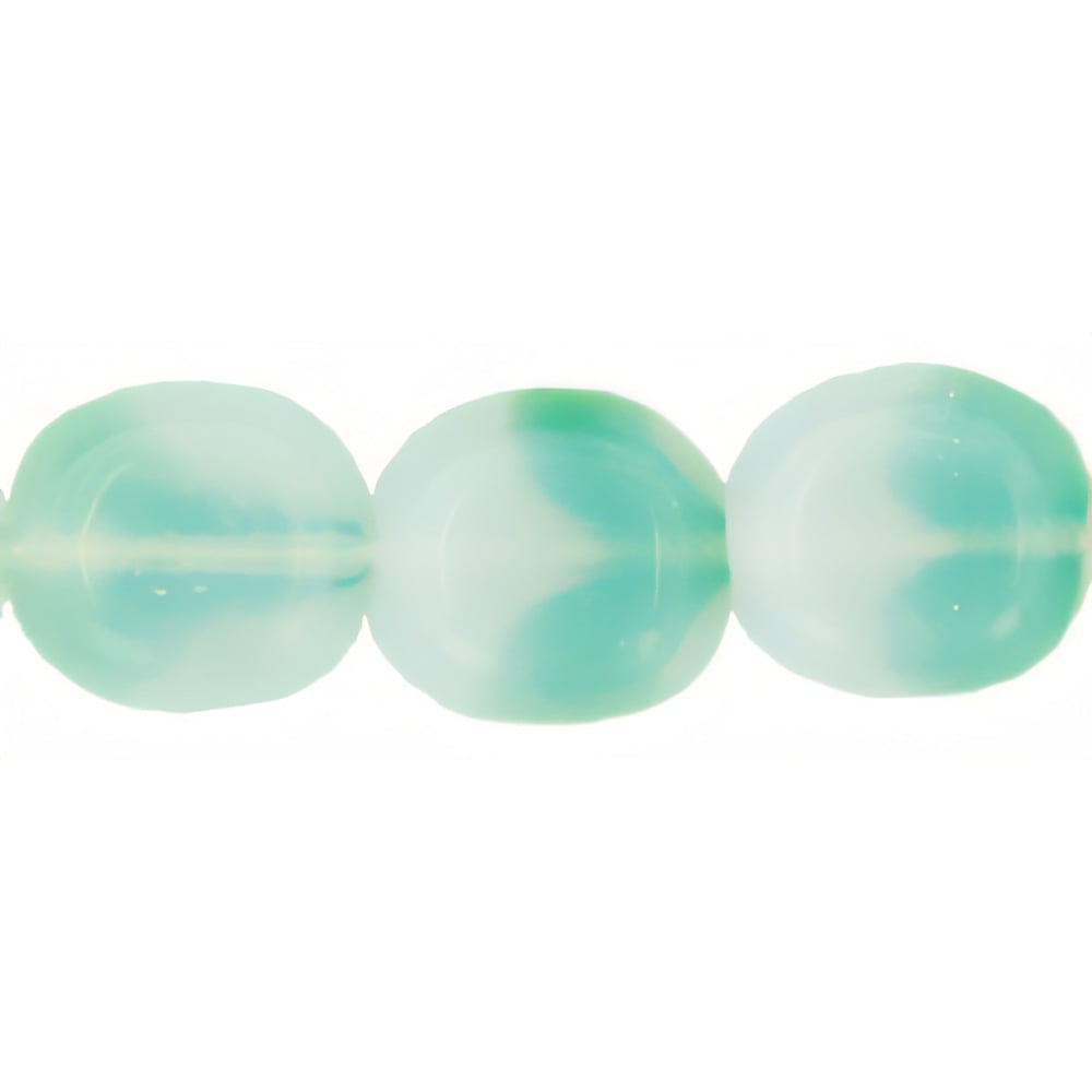 Czech Beveled Ovals 10 x 9mm Milky Peridot/White (25pcs)