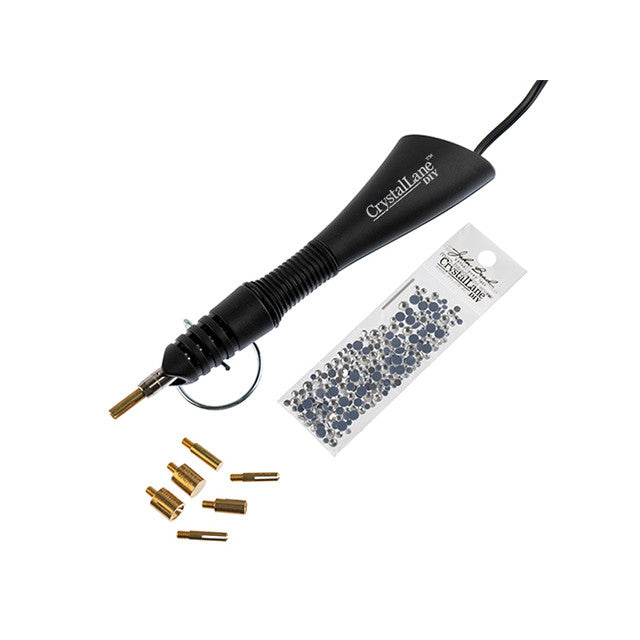 Crystal Lane 7-in-1 Hot Fix Crystal Rhinestone Applicator Wand Set with 250 Crystals