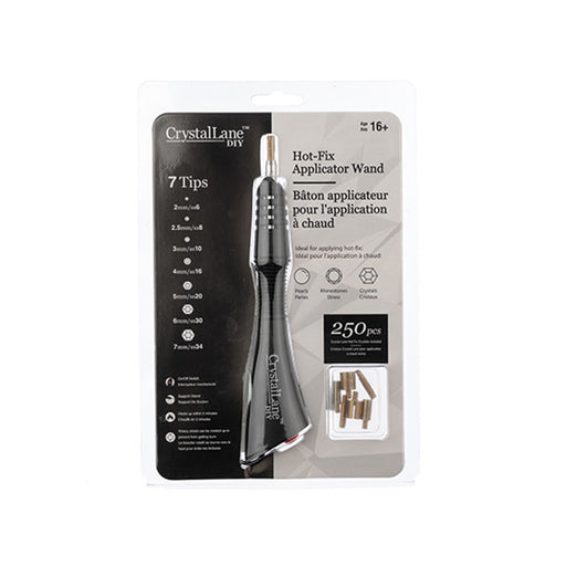 Crystal Lane 7-in-1 Hot Fix Crystal Rhinestone Applicator Wand Set with 250 Crystals