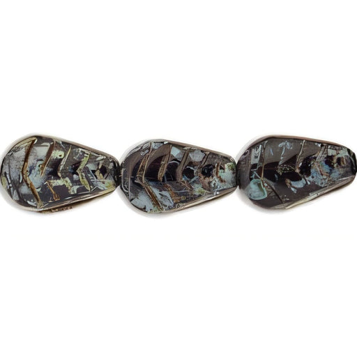 Czech Vintage Style Leaves 12 x 8mm Jet - Picasso (25pcs)