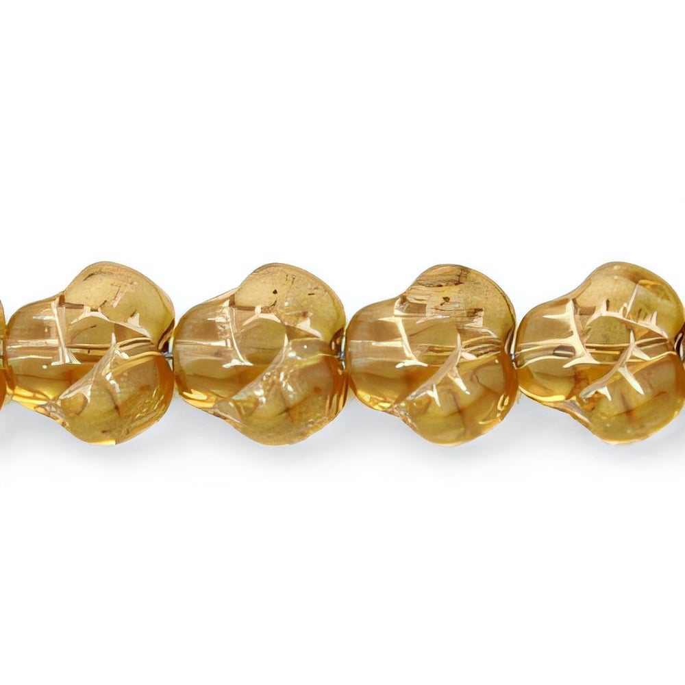 Czech Flat Pansy 9mm Topaz - Gold Inlay (25pcs)