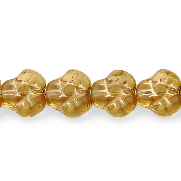 Czech Flat Pansy 9mm Topaz - Gold Inlay (25pcs)
