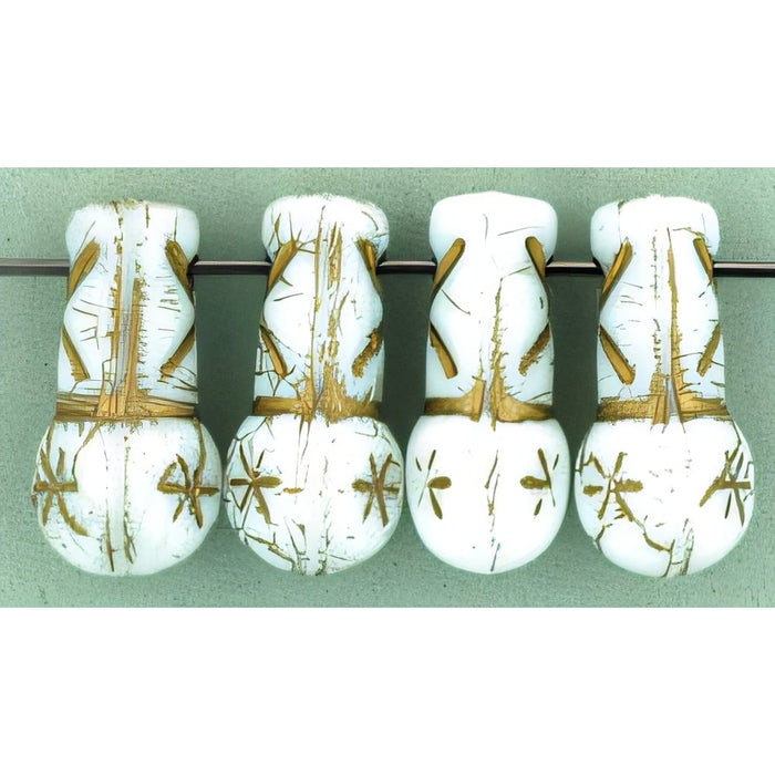 Czech Vintage Czech Style Drops 15 x 8mm White - Gold Inlay (25pcs)