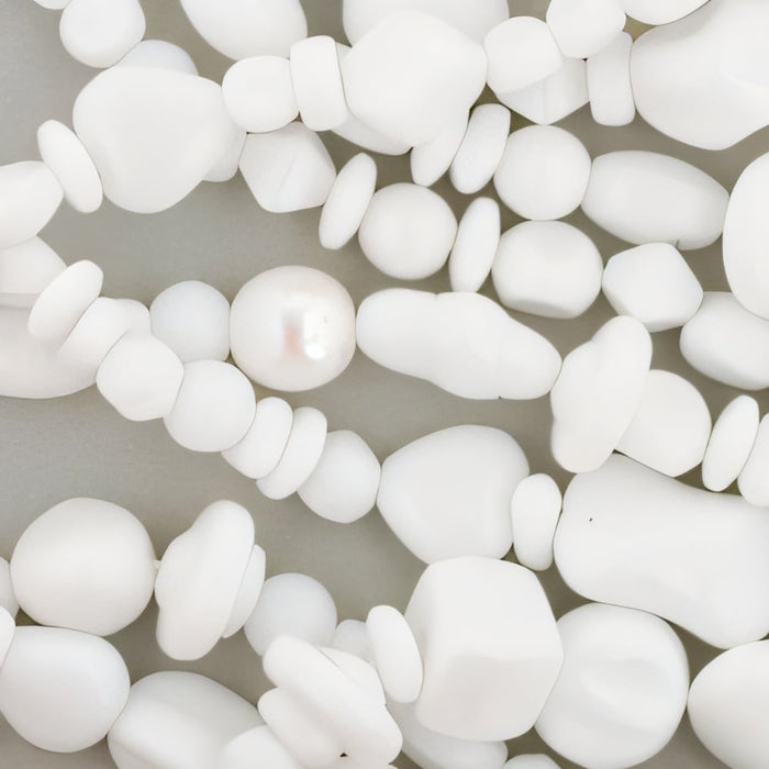 Czech Strung Pressed Bead Mixes Opaque White Mix