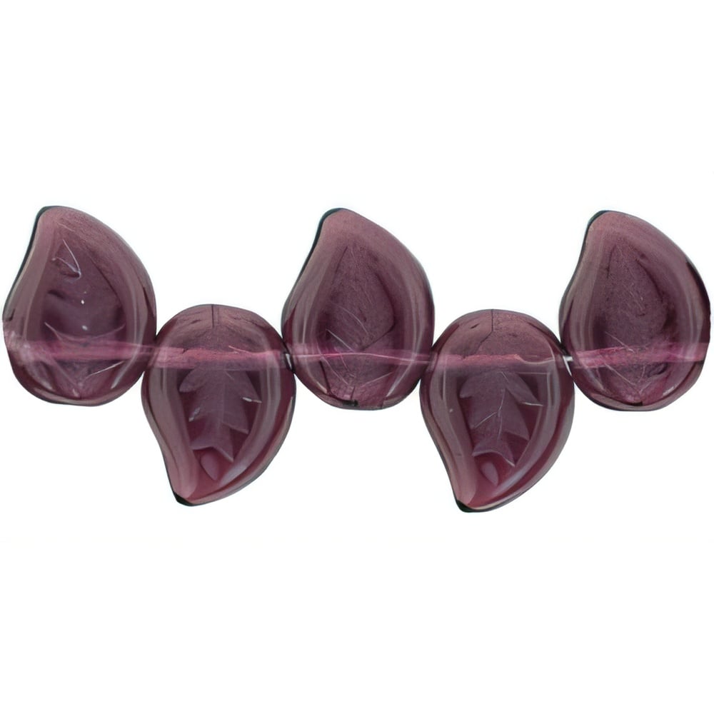 Czech Eucalyptus Leaves 12 x 9mm Med Amethyst (25pcs)