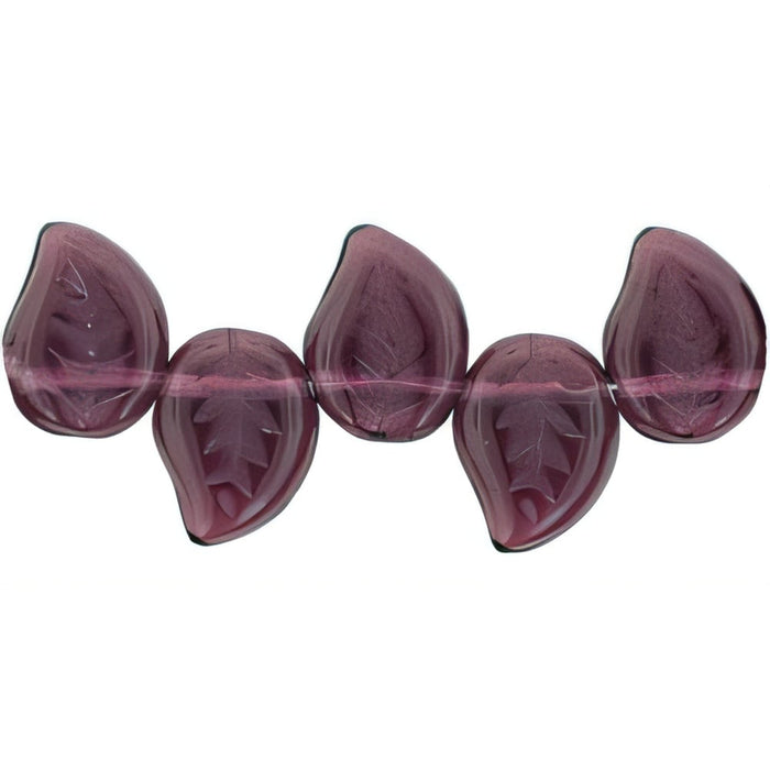 Czech Eucalyptus Leaves 12 x 9mm Med Amethyst (25pcs)