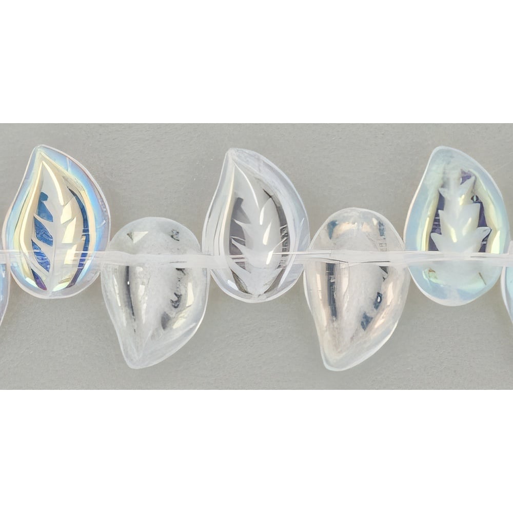 Czech Eucalyptus Leaves 12 x 9mm Crystal AB (25pcs)