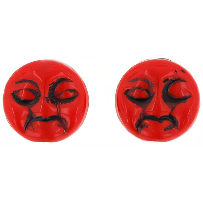 Czech Moon Faces 9mm Opaque Red - Jet Inlay (25pcs)
