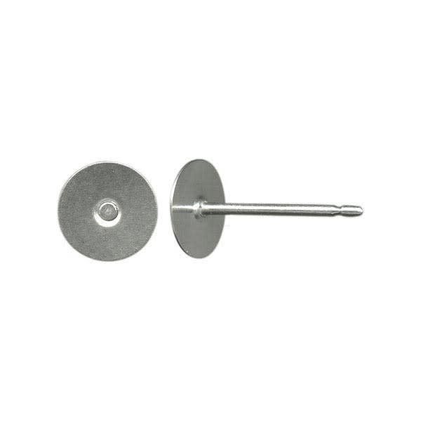 Earring Findings, 9.5mm Long Post with 6mm Glue On Pad, Titanium (10 Pairs)