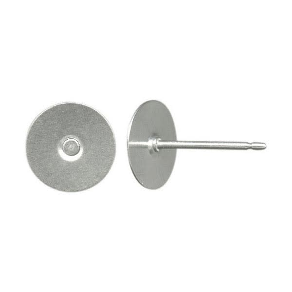 Earring Findings, 9.5mm Long Post with 8mm Stainless Steel Glue On Pad, Titanium (10 Pairs)