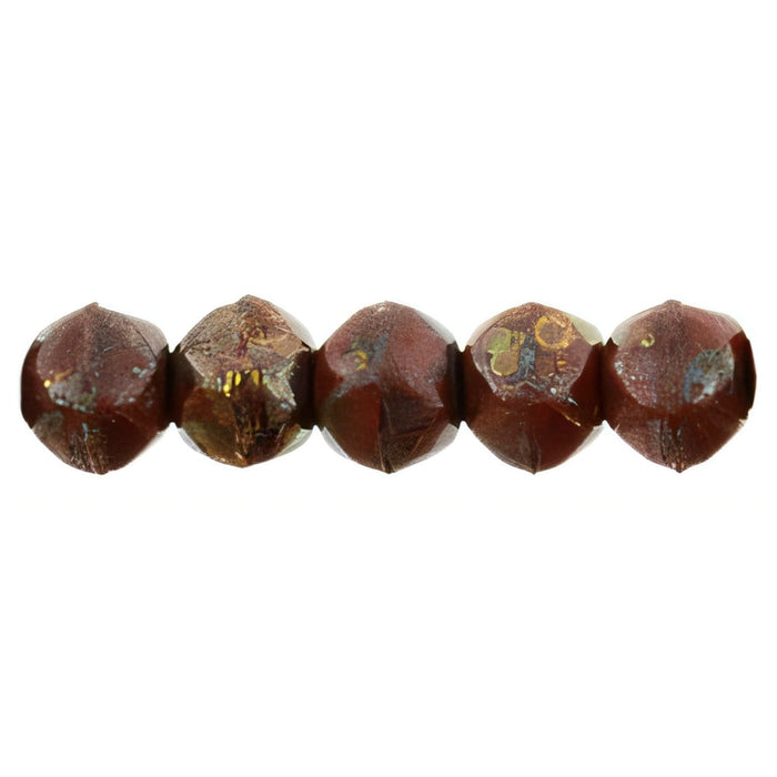 Czech English Cut Round 3mm Opaque Red - Bronze Picasso (50pcs)