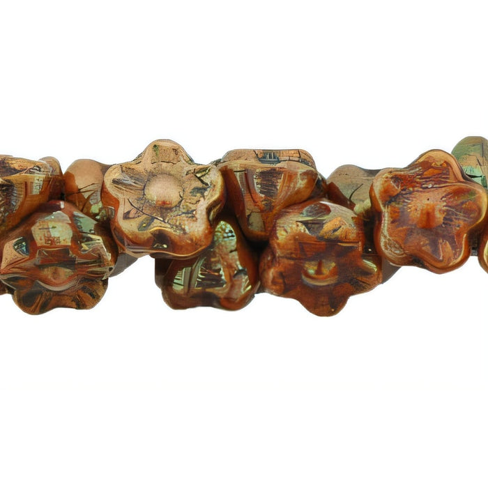 Czech Button Style Bead Flower 7mm Rose Luster - Opaque Orange/White (50pcs)