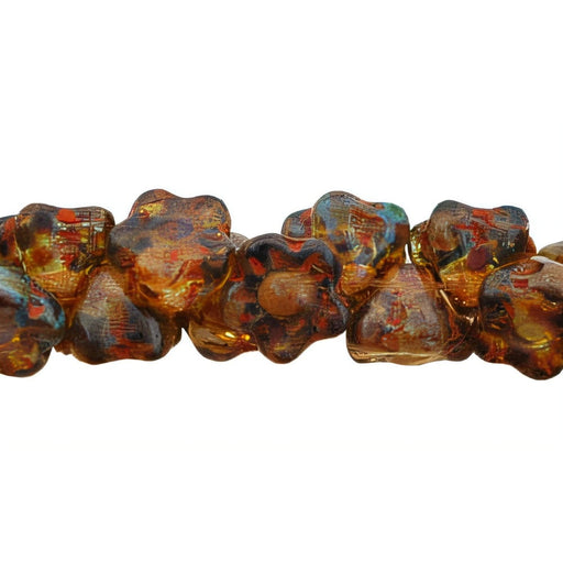Czech Button Style Bead Flower 7mm Alexandrite - Picasso (50pcs)