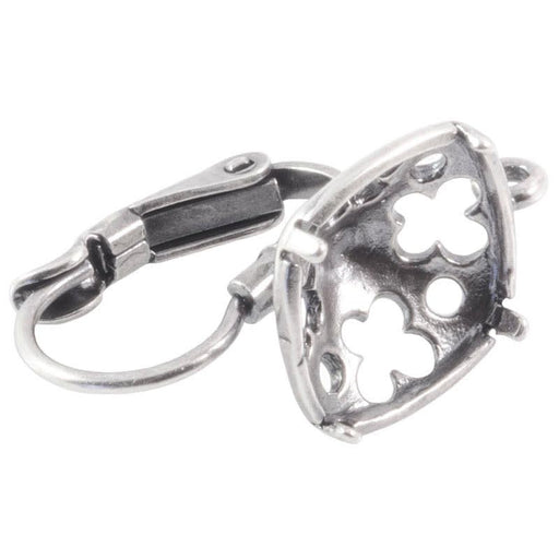 Leverback Ear Wire with Loop and 10mm Cushion Stone Setting - Antiqued Silver Plate (pair)