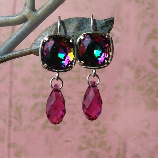 Leverback Ear Wire with Loop and 10mm Cushion Stone Setting - Antiqued Silver Plate (pair)