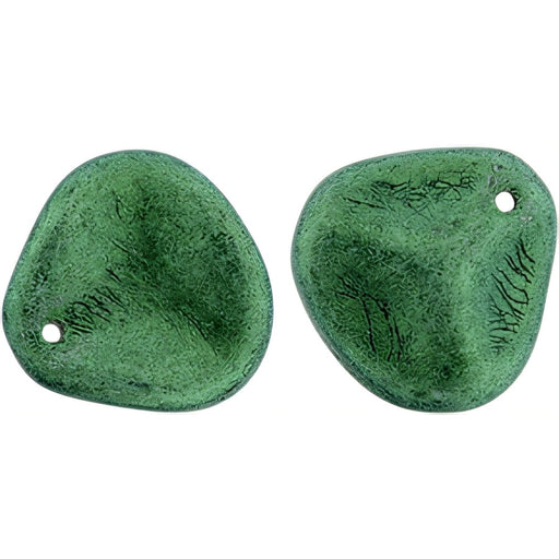 Czech Rose Petals 14 x 13mm Metallic Suede - Leafy Green (25pcs)