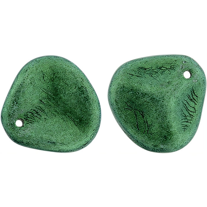 Czech Rose Petals 14 x 13mm Metallic Suede - Leafy Green (25pcs)