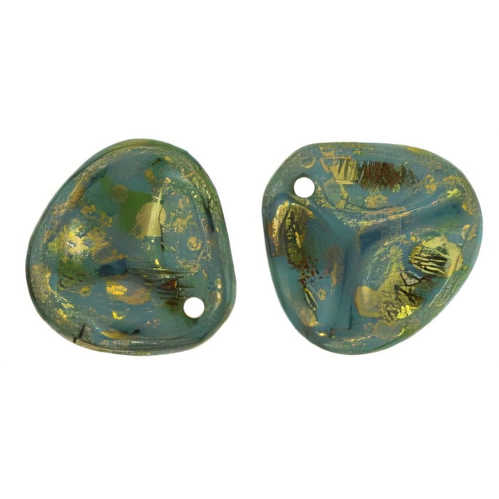 Czech Rose Petals 14 x 13mm Persian Turquoise - Bronze Picasso (25pcs)