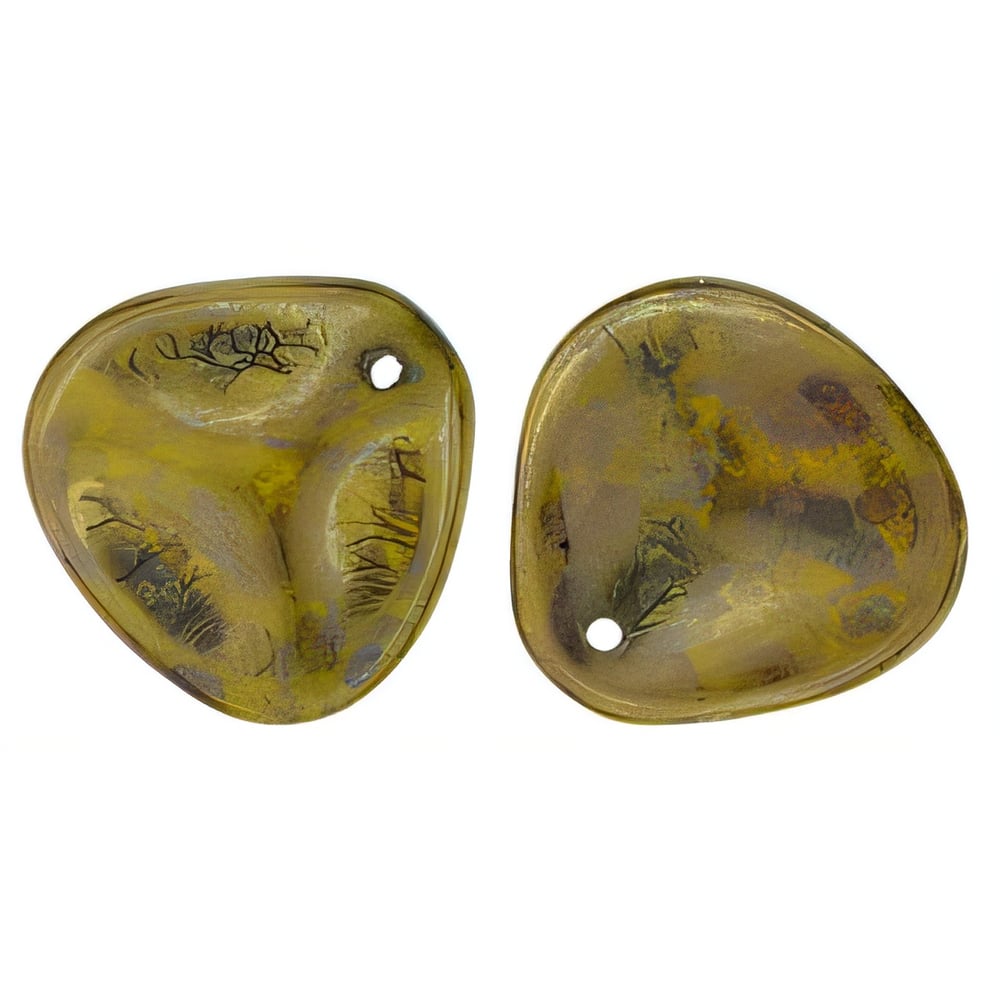 Czech Rose Petals 14 x 13mm Opaque Yellow - Bronze Picasso (25pcs)