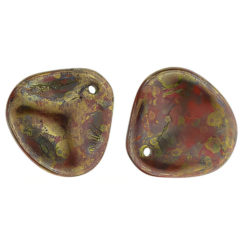 Czech Rose Petals 14 x 13mm Opaque Red - Bronze Picasso (25pcs)