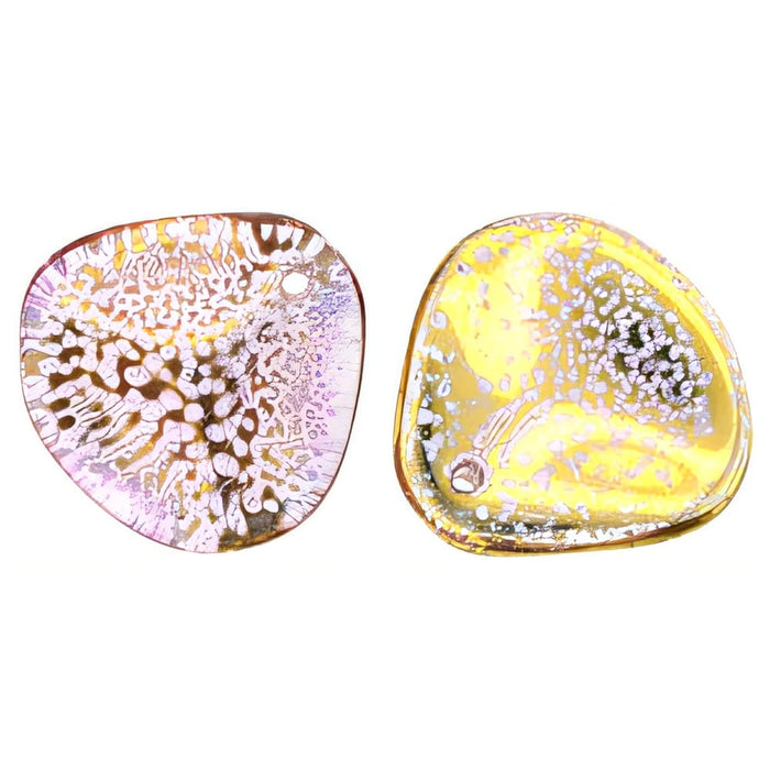 Czech Rose Petals 14 x 13mm Gold - Hot Pink (25pcs)