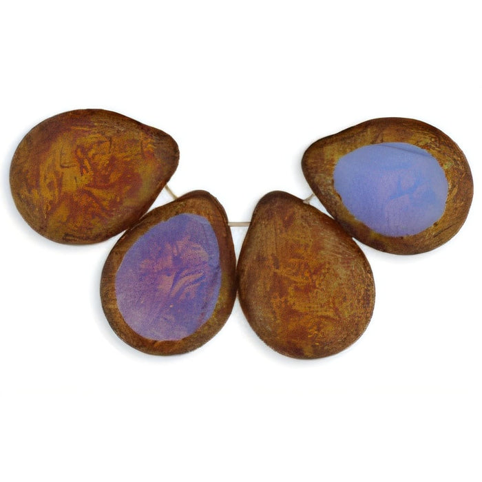 Czech Polished Drops 16 x 12mm Milky Alexandrite - Picasso