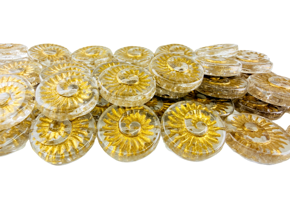 Czech Glass Fossil Bead 18mm - Crystal with Gold Wash (strand)