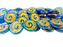 Czech Glass Fossil Bead 18mm - Aquamarine with Gold Wash (strand)