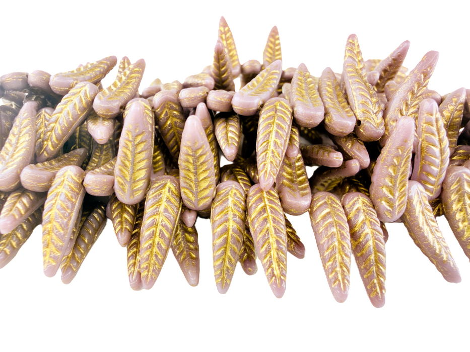 Czech Glass Feather Bead 17 x 5mm : Opaque Purple with Gold Wash