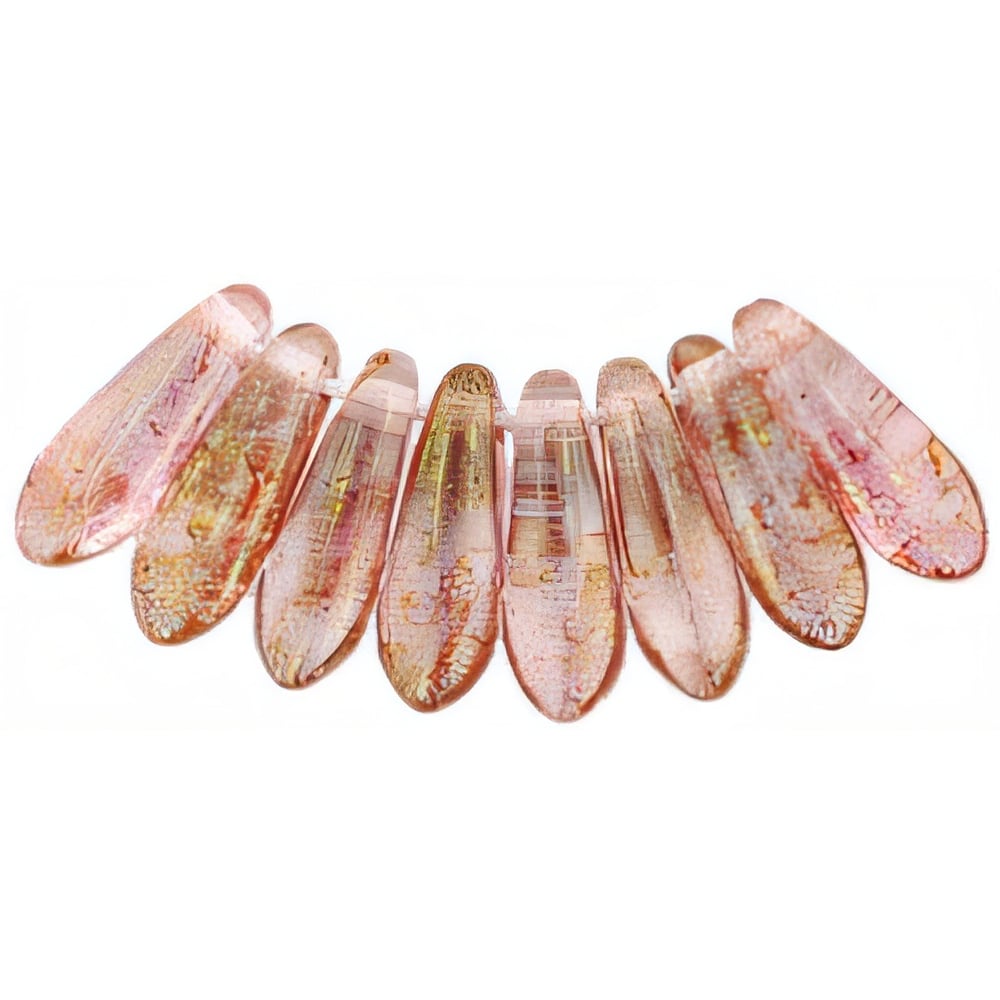 Czech Dagger 10 x 3mm Luster - Transparent Topaz/Pink (100pcs)