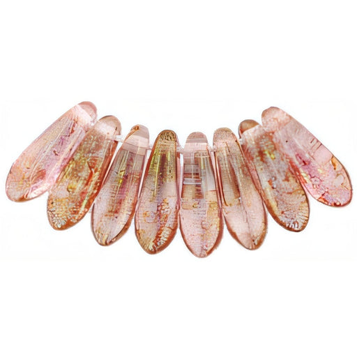 Czech Dagger 10 x 3mm Luster - Transparent Topaz/Pink (100pcs)