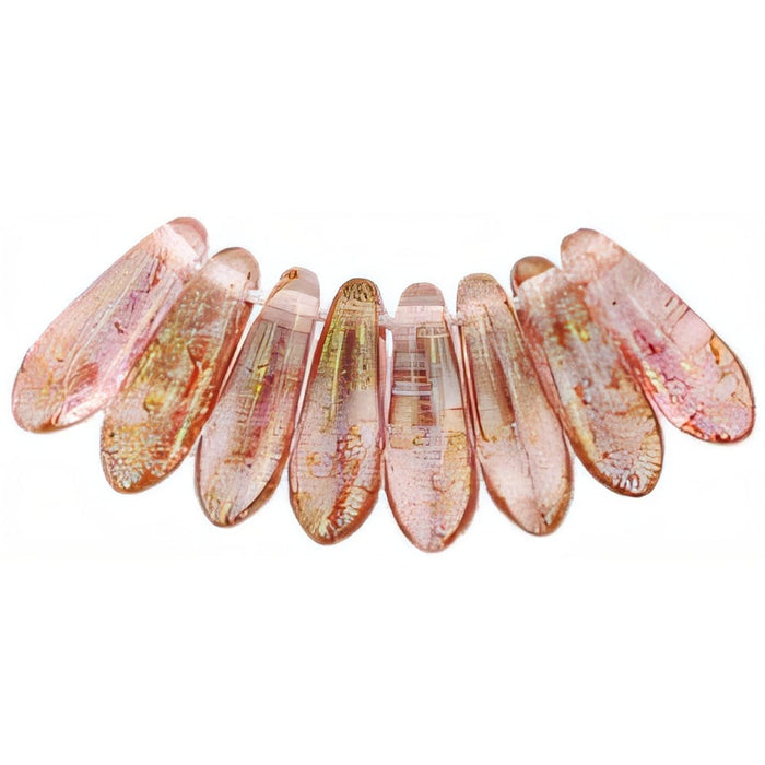 Czech Dagger 10 x 3mm Luster - Transparent Topaz/Pink (100pcs)