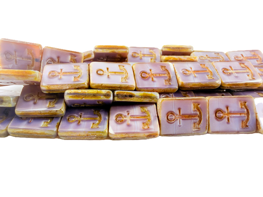 Czech Glass Rectangle Anchor Bead 18x12mm - Light Amethyst Picasso (strand)