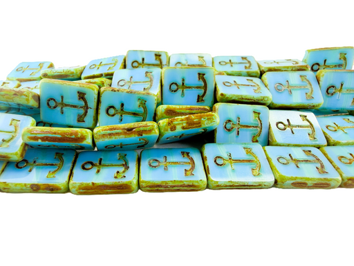 Czech Glass Rectangle Anchor Bead 18x12mm - Glacier Lake Picasso (strand)