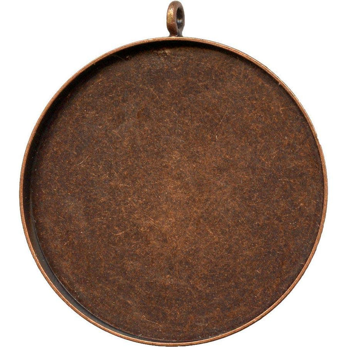 Antiqued Copper Plated Bezel Cup, Round, 35mm, 1 Loop (12 Pieces)