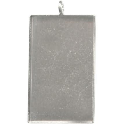 White Plated Bezel Cup, Rectangle, 32x19mm, 1 Loop (12 Pieces)