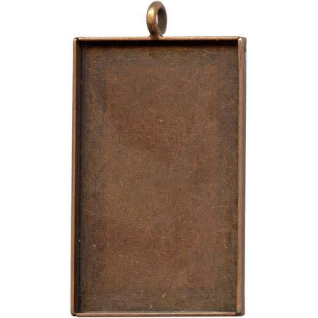Antiqued Copper Plated Bezel Cup, Rectangle, 32x19mm, 1 Loop (12 Pieces)
