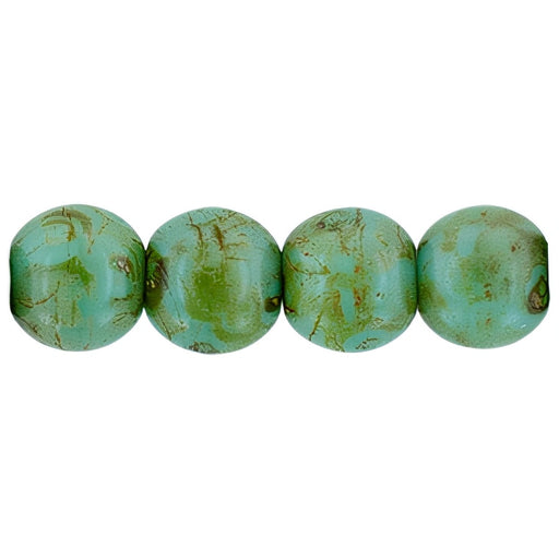 Czech Round Beads 4mm Opaque Turquoise - Picasso