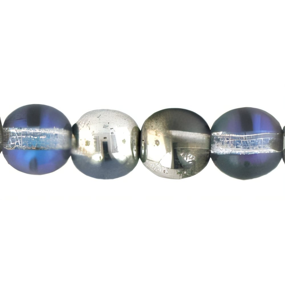 Czech Round Beads 6mm Silver/Blue/Crystal (50pcs)
