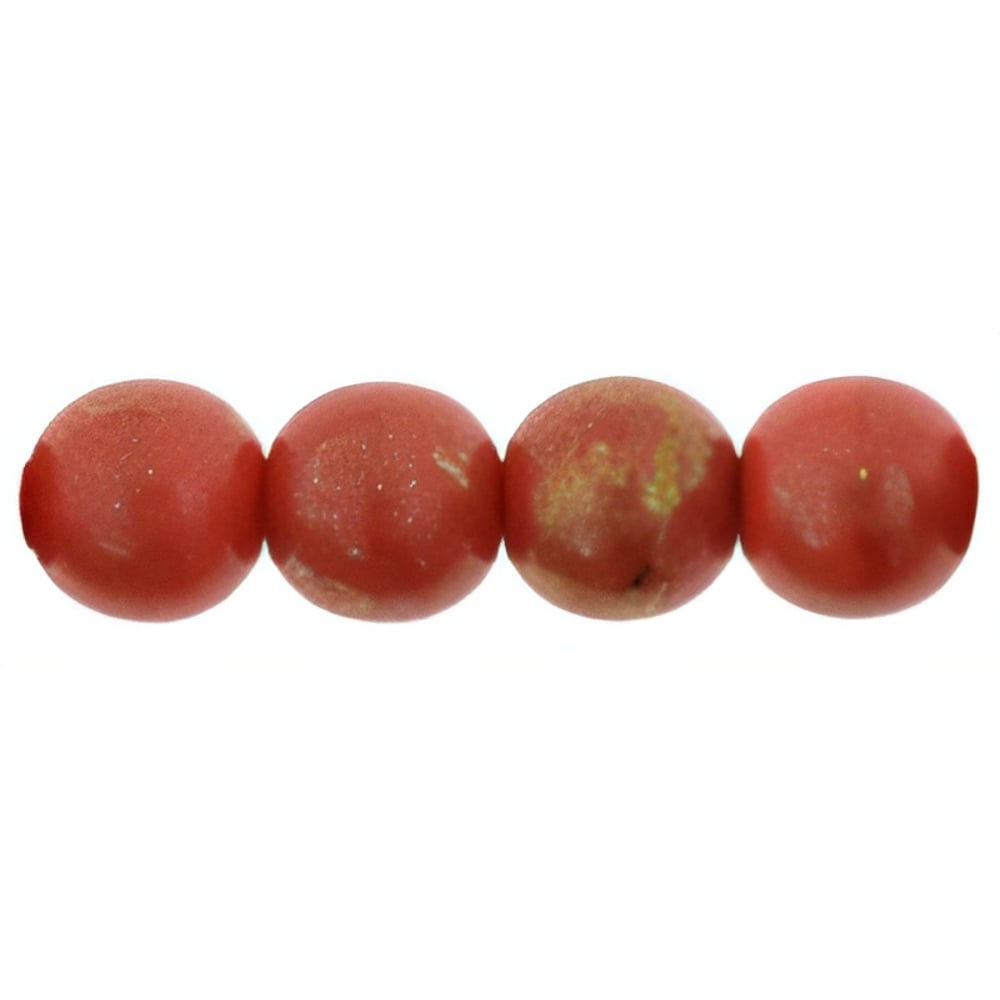 Czech Round Beads 6mm Gold Marbled - Opaque Red (50pcs)