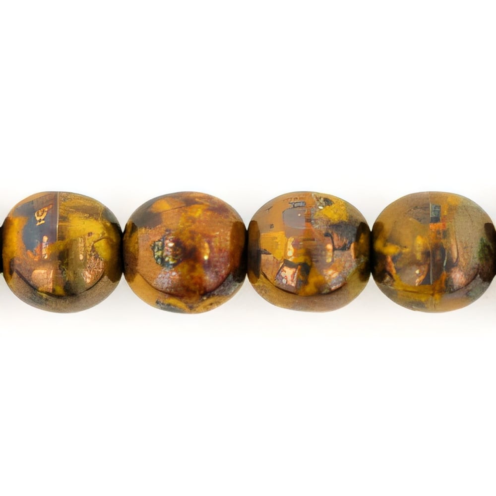 Czech Round Beads 6mm Opaque Yellow - Bronze Picasso (50pcs)