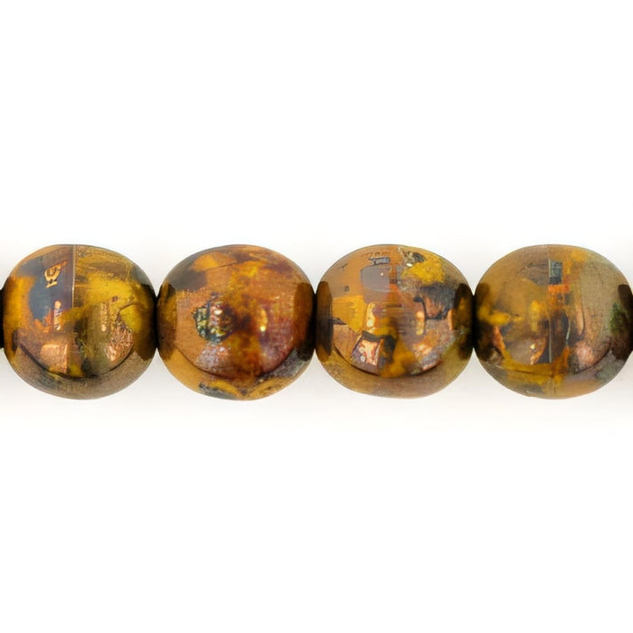 Czech Round Beads 6mm Opaque Yellow - Bronze Picasso (50pcs)