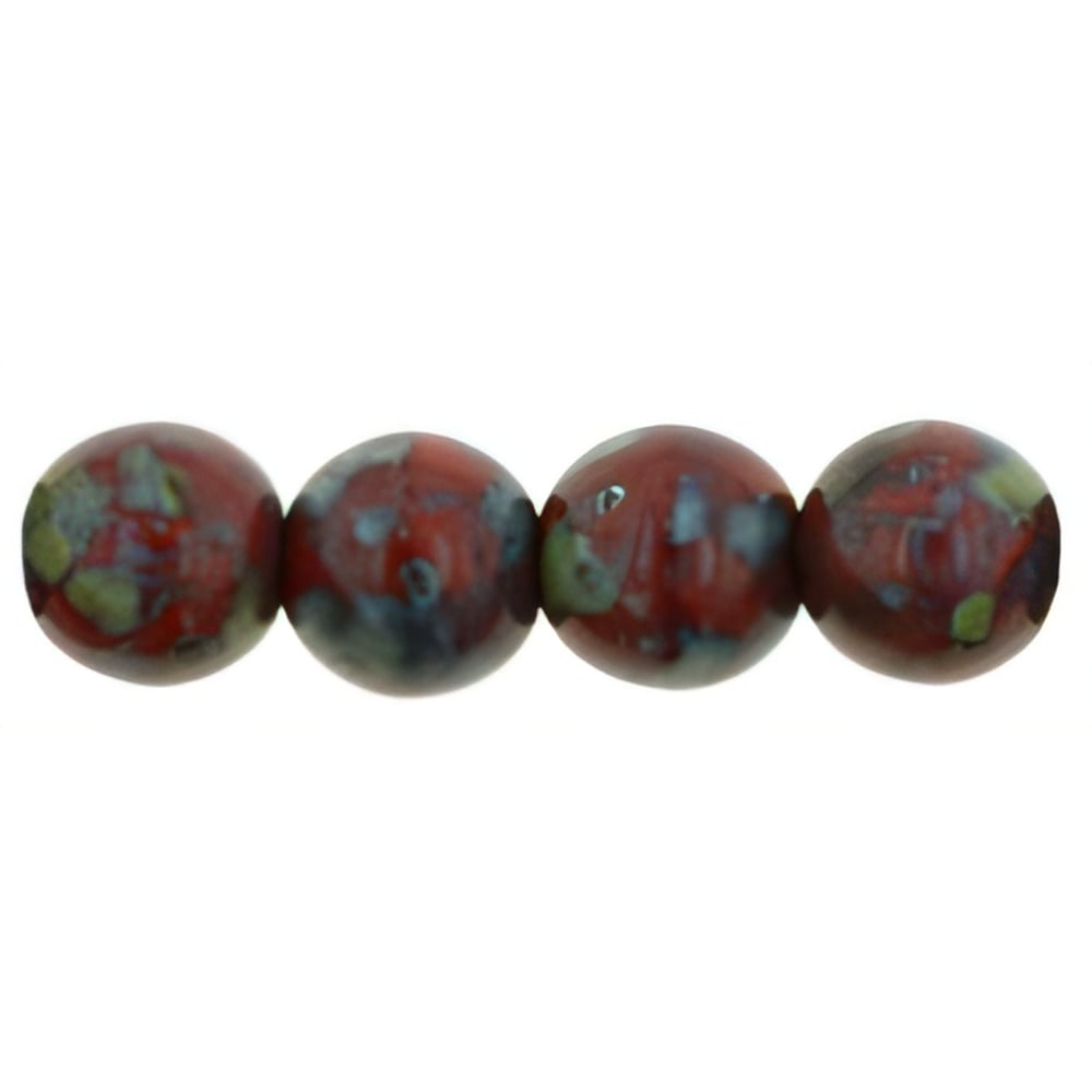 Czech Round Beads 6mm Opaque Red - Picasso (50pcs)