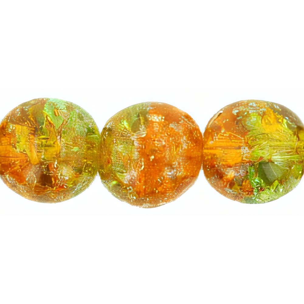 Czech Round Crackle Beads 10mm: Topaz/Green (25pcs)