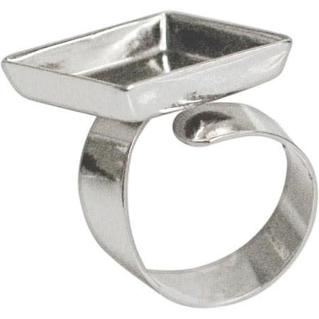 Chrome Plated Finger Ring Blank, Adjustable, Square Cup (10 Pieces)