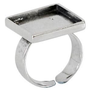 Sterling Silver Finger Ring Blank, Adjustable, Square Bezel, 15mm (Each)