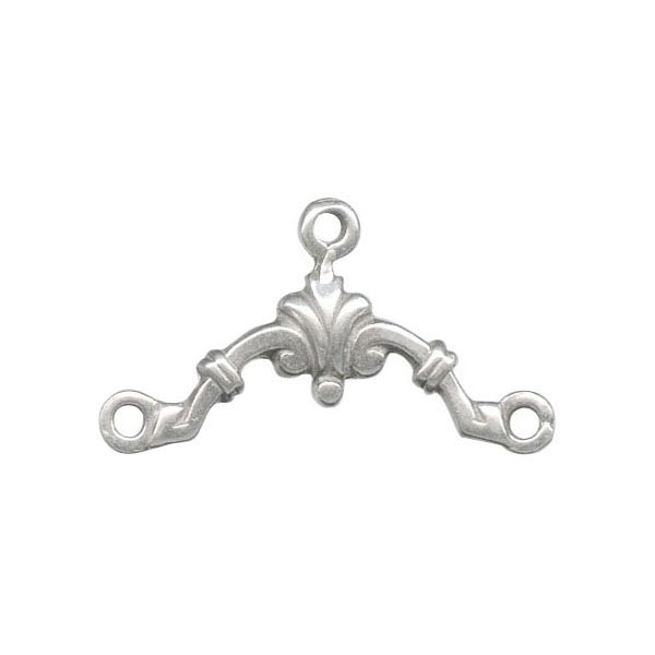Sterling Silver Jewelry Connector, Art Deco Filigree, 3 Loop (1 Piece)