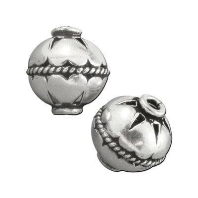 11mm Silver Plated Bali Style Heart Pattern Round Beads (5 Pieces)