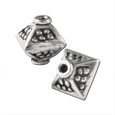 10mm Silver Plated Bali Style Beaded Pattern Diamond Shaped Beads (5 Pieces)
